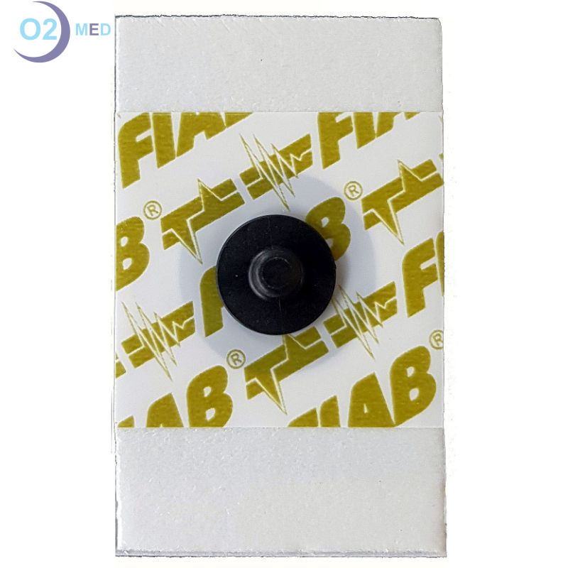 Elettrodo-monouso-per-ECG-radiotrasparente-rettangolare-28x44-adulti-e pediatrico-vista-frontale - distribuito da O2 Med