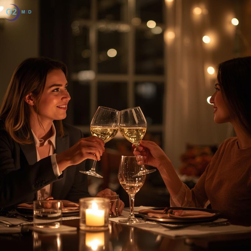 Amiche-bevono-vino-novello-a-cena