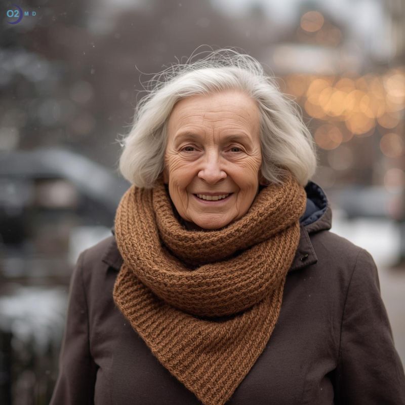 Anziana-indossa-cappotto-e-sciarpa-mentre-passeggia-in inverno