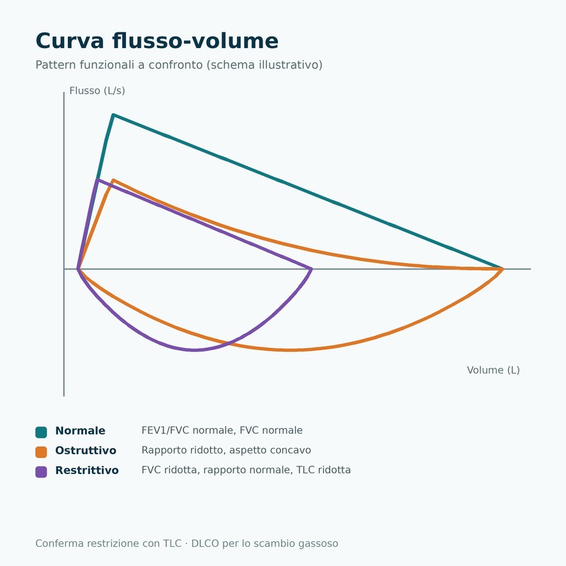 Schema di un esame spirometrico con curva flusso-volume Schema di un esame spirometrico con curva flusso-volume