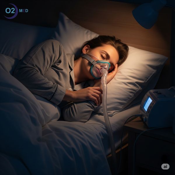 Donna-che-dorme-durante-terapia-cpap-nella-stanza-da-letto