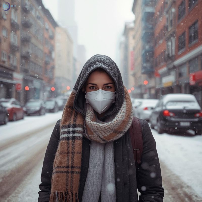 Donna-indossa-sciarpa-e-mascherina-per-proteggere-vie-respiratorie